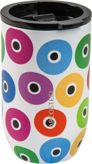 כוס שתייה תרמית עשויה נירוסטה 380 מ''ל לשתייה חמה וקרה מבית Arcosteel - צבע עיניים צבעוני