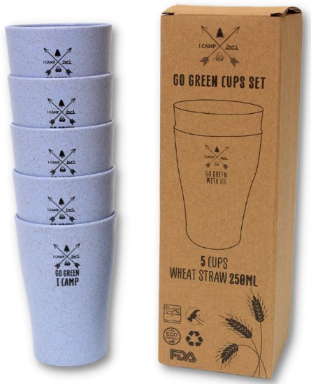 סט 5 כוסות 250 מ''ל GO GREEN מבית I-CAMP - צבע תכלת