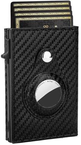 ארנק עור קפיץ דגם SSL™ Apple AirTag Popup מבית Camel Mountain - צבע שחור קרבון