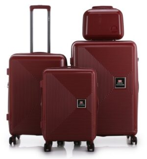 סט מזוודות קשיחות בלתי שבירות 20+26+30 אינץ' + תיק איפור מתנה דגם Neo Boston מבית Swiss Voyager - צבע אדום יין