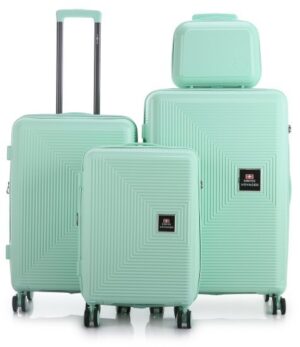 סט מזוודות קשיחות בלתי שבירות 20+26+30 אינץ' + תיק איפור מתנה דגם Neo Boston מבית Swiss Voyager - צבע מנטה