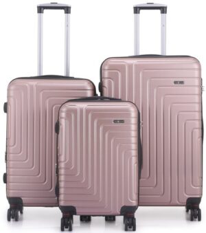סט מזוודות קשיחות 20+25+29 אינץ' דגם Covent מבית Swiss Voyager - צבע רוז גולד