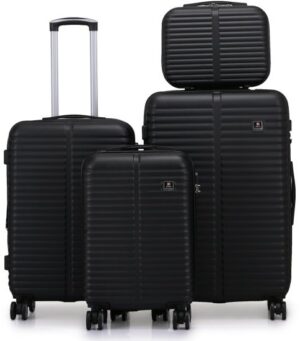 סט מזוודות קשיחות 20+24+28 אינץ' + תיק איפור מתנה דגם London מבית Swiss Voyager - צבע שחור