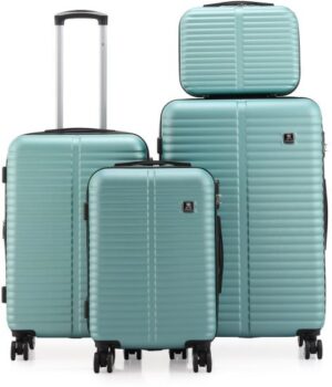 סט מזוודות קשיחות 20+24+28 אינץ' + תיק איפור מתנה דגם London מבית Swiss Voyager - צבע מנטה