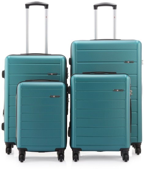 סט מזוודות קשיחות 17+19+24+28 אינץ' דגם Lisbon מבית Swiss Voyager - צבע ירוק בקבוק