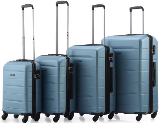 סט מזוודות קשיחות 18+20+24+28 אינץ' דגם Atlanta מבית Swiss Voyager - צבע כחול ג'ינס
