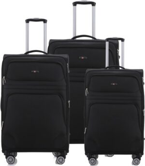 סט מזוודות בד 20+24+28 אינץ' דגם Castlegate מבית Swiss Voyager - צבע שחור