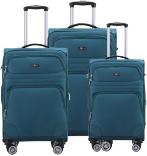 סט מזוודות בד 20+24+28 אינץ' דגם Castlegate מבית Swiss Voyager - צבע טורקיז