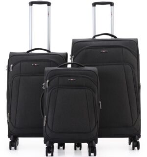 סט מזוודות בד 20+24+28 אינץ' דגם Tokyo מבית Swiss Royal - צבע שחור