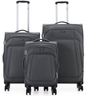 סט מזוודות בד 20+24+28 אינץ' דגם Tokyo מבית Swiss Royal - צבע אפור