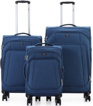 סט מזוודות בד 20+24+28 אינץ' דגם Tokyo מבית Swiss Royal - צבע כחול ג'ינס