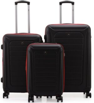 סט מזוודות קשיחות 20+25+29 אינץ' דגם Winton מבית Swiss Voyager - צבע שחור / אדום