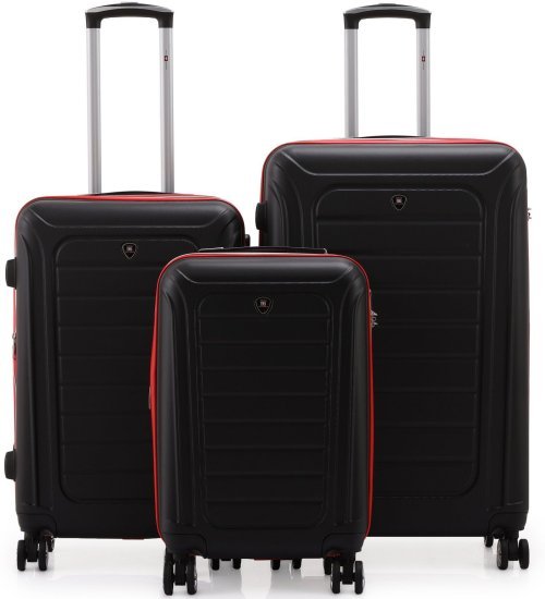 סט מזוודות קשיחות 20+25+29 אינץ' דגם Winton מבית Swiss Voyager - צבע שחור / אדום