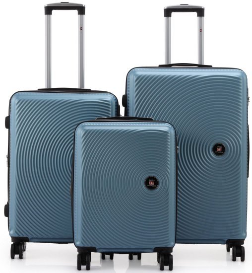 סט מזוודות קשיחות 20+25+30 אינץ' דגם Berlin מבית Swiss Voyager - צבע כחול ג'ינס