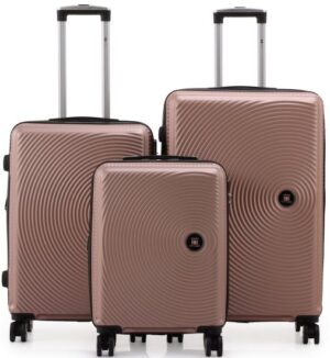 סט מזוודות קשיחות 20+25+30 אינץ' דגם Berlin מבית Swiss Voyager - צבע רוז גולד