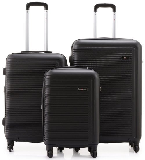 סט מזוודות קשיחות 20+24+28 אינץ' דגם Tustin מבית Swiss Voyager - צבע שחור
