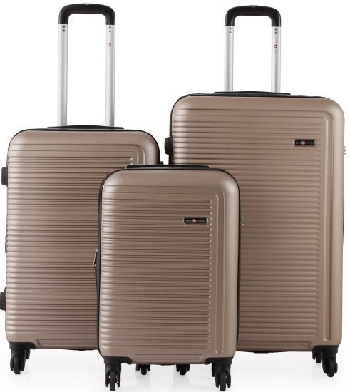סט מזוודות קשיחות 20+24+28 אינץ' דגם Tustin מבית Swiss Voyager - צבע שמפניה