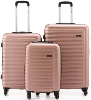 סט מזוודות קשיחות 20+24+28 אינץ' דגם Tustin מבית Swiss Voyager - צבע רוז גולד