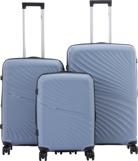 סט מזוודות קשיחות 20+24+28 אינץ' דגם NewYork מבית Swiss Voyager - צבע כחול ג'ינס