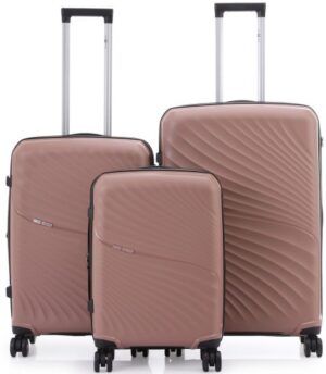סט מזוודות קשיחות 20+24+28 אינץ' דגם NewYork מבית Swiss Voyager - צבע רוז גולד