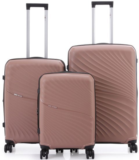 סט מזוודות קשיחות 20+24+28 אינץ' דגם NewYork מבית Swiss Voyager - צבע רוז גולד