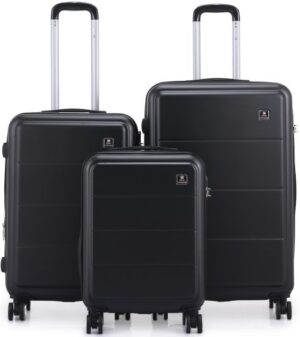 סט מזוודות קשיחות 20+24+28 אינץ' דגם Milano מבית Swiss Voyager - צבע שחור
