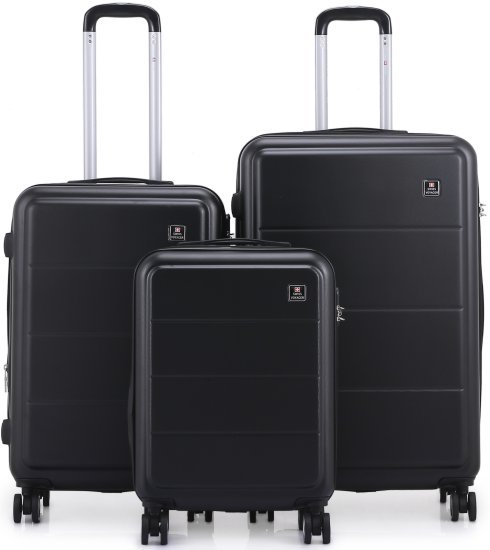 סט מזוודות קשיחות 20+24+28 אינץ' דגם Milano מבית Swiss Voyager - צבע שחור