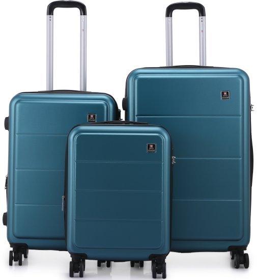 סט מזוודות קשיחות 20+24+28 אינץ' דגם Milano מבית Swiss Voyager - צבע ירוק בקבוק