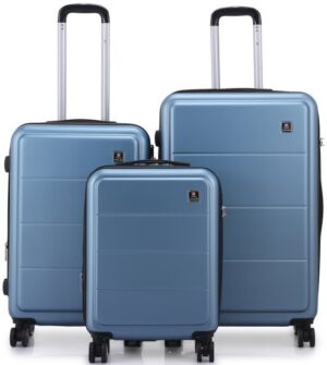 סט מזוודות קשיחות 20+24+28 אינץ' דגם Milano מבית Swiss Voyager - צבע כחול ג'ינס
