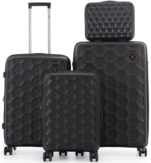 סט מזוודות קשיחות 20+24+28 אינץ' + תיק איפור מתנה דגם Porto מבית Swiss Royal - צבע שחור