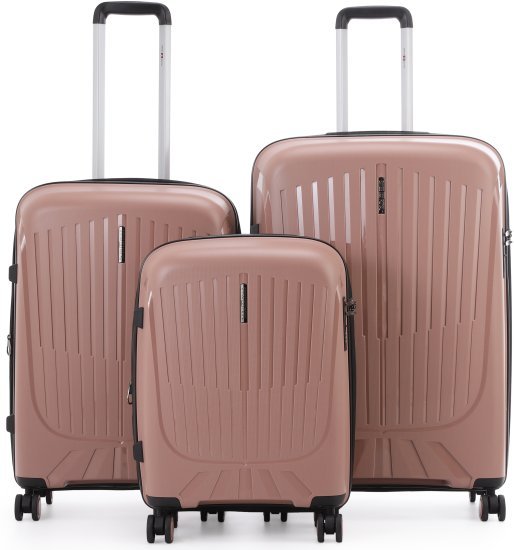 סט מזוודות קשיחות 20+24+28 אינץ' דגם Monaco מבית Swiss Royal - צבע רוז גולד