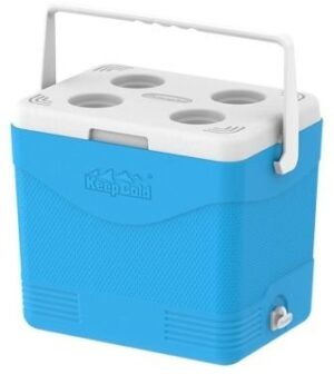 צידנית קשיחה פרמיום עם 4 מחזיקי כוסות 24 ליטר KeepCold - צבע כחול בהיר