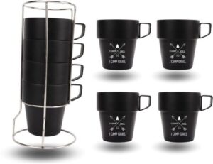סט 4 ספלים נירוסטה 300 מ''ל + מעמד מבית I-CAMP - צבע שחור מט