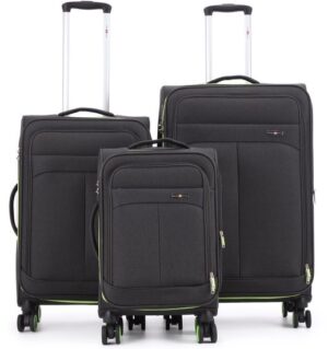 סט מזוודות בד 20+24+28 אינץ' דגם Brooklyn מבית Swiss Royal - צבע שחור / ירוק
