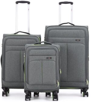 סט מזוודות בד 20+24+28 אינץ' דגם Brooklyn מבית Swiss Royal - צבע אפור / ירוק