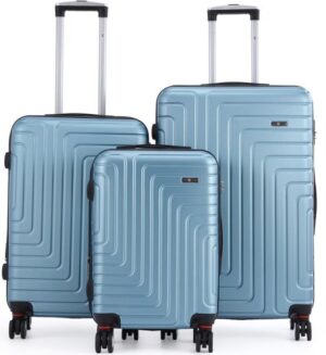 סט מזוודות קשיחות 20+25+29 אינץ' דגם Covent מבית Swiss Voyager - צבע כחול ג'ינס