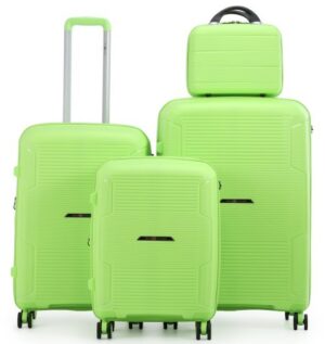 סט מזוודות קשיחות 20+24+28 אינץ' + תיק איפור מתנה דגם Brazil מבית Swiss Voyager - צבע ירוק בהיר