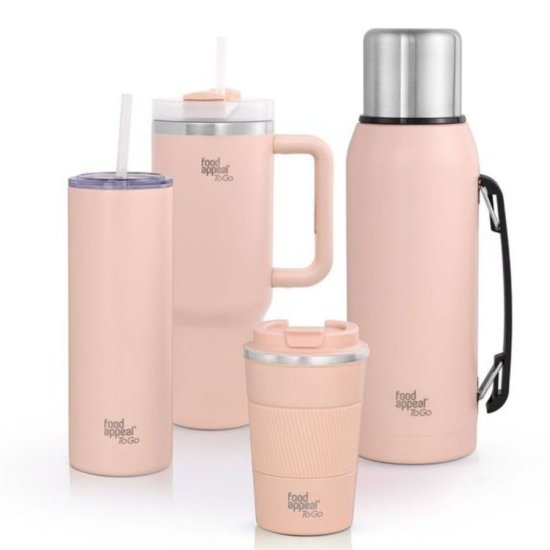 כוס תרמית עם ידית וקש 900 מ''ל סדרת To go מבית Food Appeal - צבע ורוד בהיר