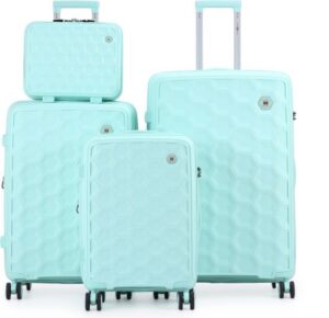 סט מזוודות קשיחות 20+24+28 אינץ' + תיק איפור מתנה דגם Porto מבית Swiss Royal - צבע מנטה
