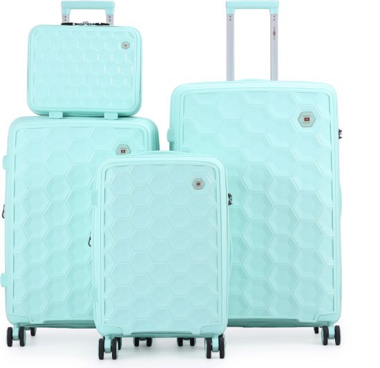 סט מזוודות קשיחות 20+24+28 אינץ' + תיק איפור מתנה דגם Porto מבית Swiss Royal - צבע מנטה