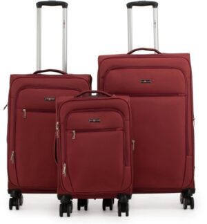 סט מזוודות בד 20+24+28 אינץ' דגם Alpine מבית Swiss Voyager - צבע אדום כהה