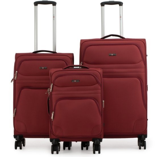 סט מזוודות בד 20+24+28 אינץ' דגם Castlegate מבית Swiss Voyager - צבע אדום כהה