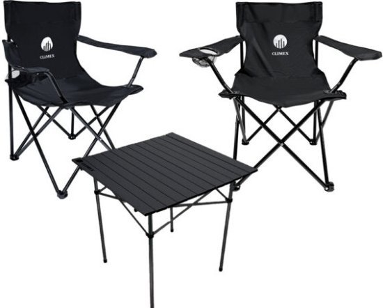 סט קמפינג שולחן עם 2 כסאות חוף מתקפלים מבית Climex - צבע שחור