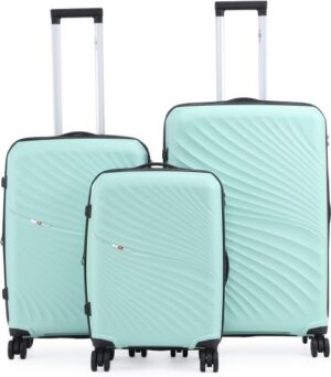 סט מזוודות קשיחות 20+24+28 אינץ' דגם NewYork מבית Swiss Voyager - צבע מנטה