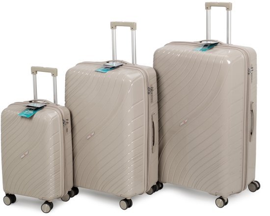 סט 3 מזוודות קשיחות 20/28 / 32 אינץ' Travel Club - צבע שמפניה