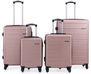 סט מזוודות קשיחות 17+19+24+28 אינץ' דגם Lisbon מבית Swiss Voyager - צבע רוז גולד