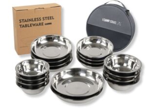 סט צלחות נירוסטה לשטח 18 חלקים מבית I-CAMP