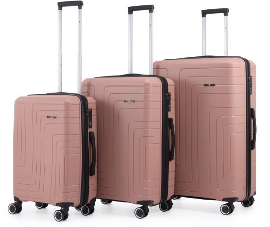 סט מזוודות קשיחות בלתי שבירות 20+26+30 אינץ' דגם Florida מבית Swiss Royal - צבע רוז גולד