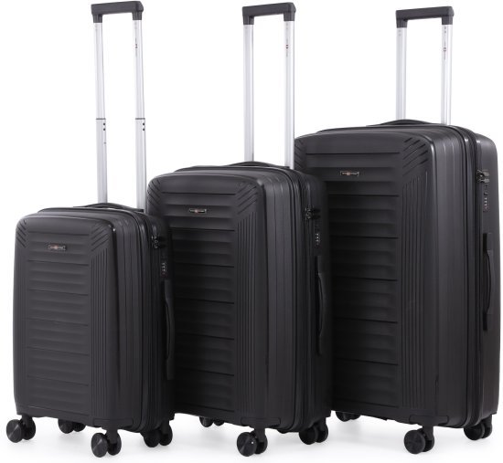 סט מזוודות קשיחות בלתי שבירות 20+24+28 אינץ' דגם Spirit מבית Swiss Voyager - צבע שחור