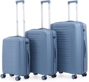סט מזוודות קשיחות בלתי שבירות 20+24+28 אינץ' דגם Spirit מבית Swiss Voyager - צבע כחול ג'ינס
